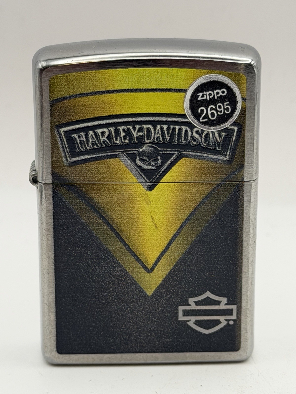Vintage 2015 Harley Davidson Logo & Skull Chrome Zippo Lighter NEW B35