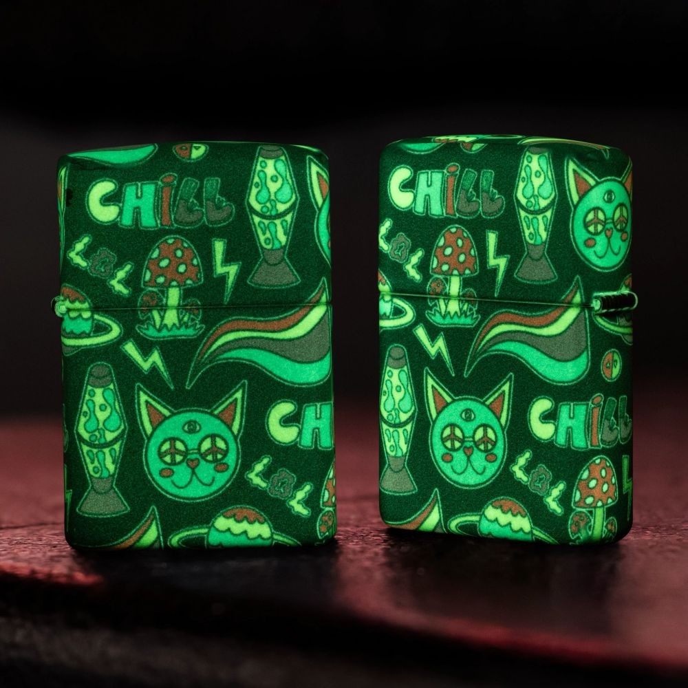 Zippo Glowing Chill Design Glow-in-the-Dark Green Windproof Pocket Lighter, 4…