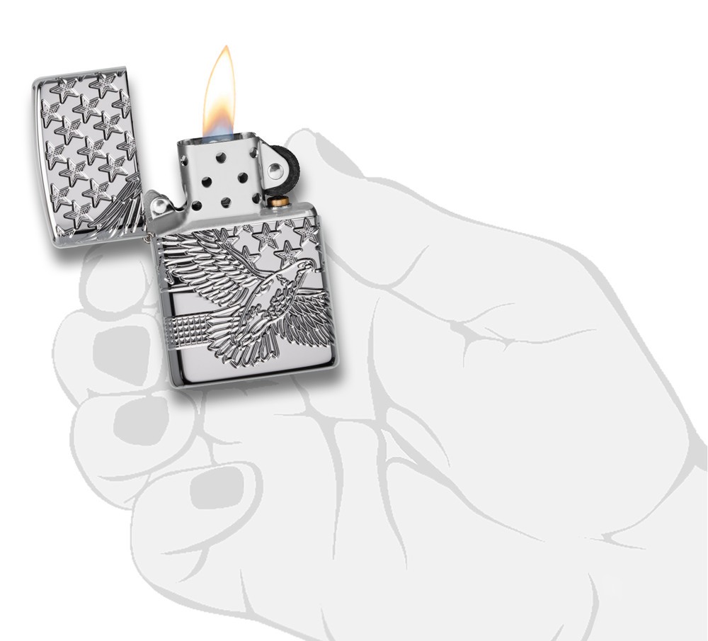 Zippo Patriotic Eagle Design High Polish Chrome Windproof Pocket Lighter, 49027