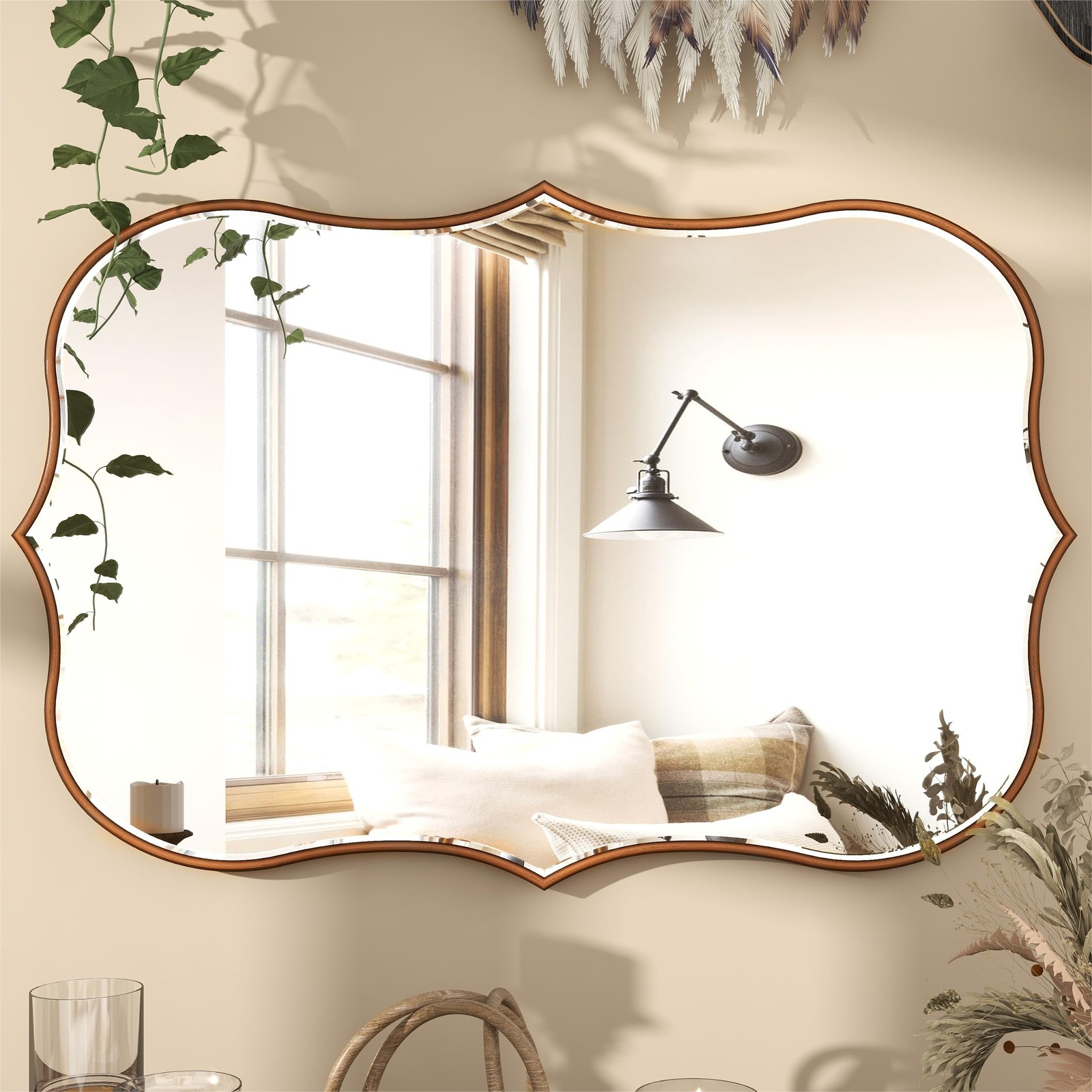 SHYFOY Antique Gold Mirrors for Wall Decor Decorative Wall Mirror Large 25″ L…