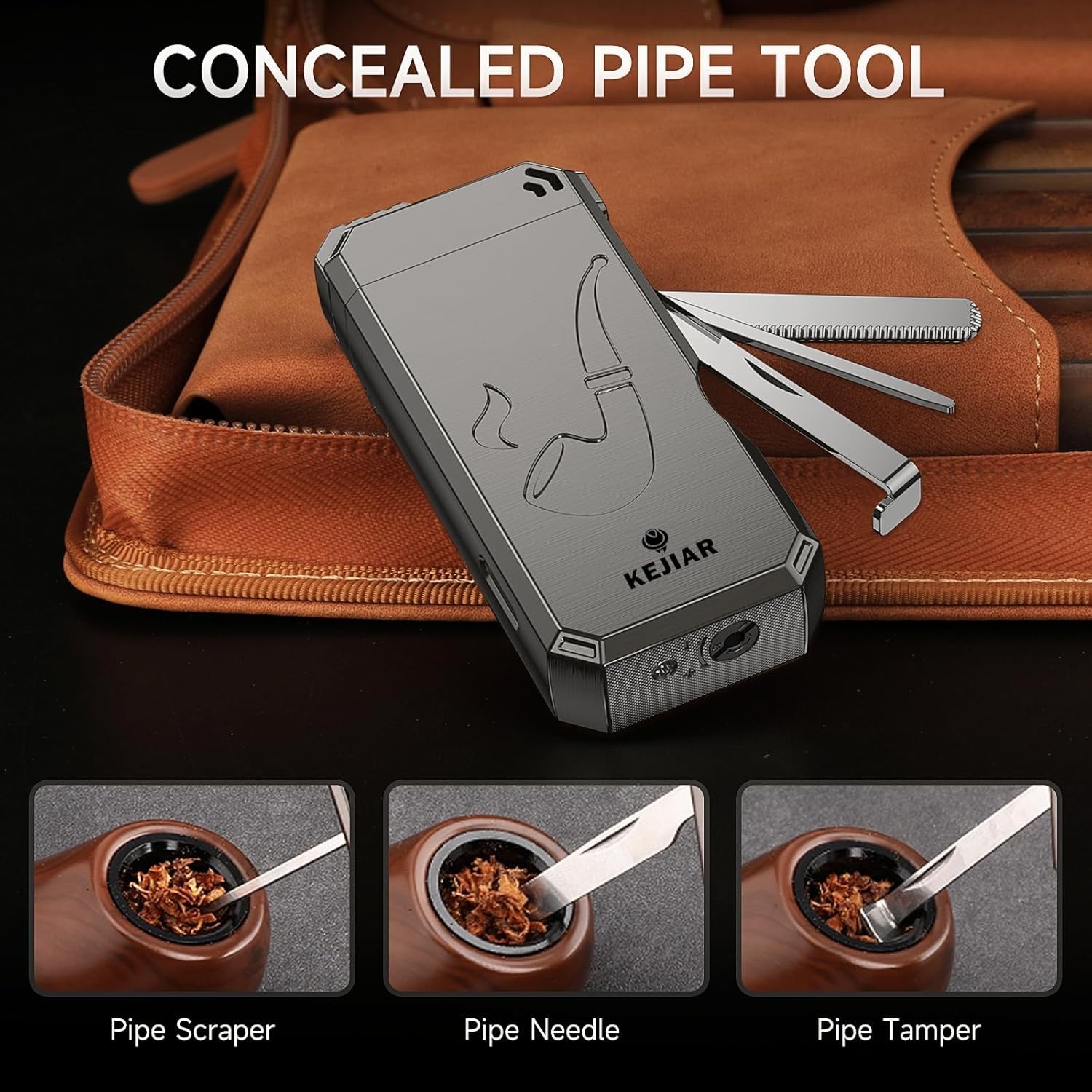 Pipe Lighter ，4 in 1 Soft Flame Lighter with Pipe Stand, 3 Collapsible Pipe….
