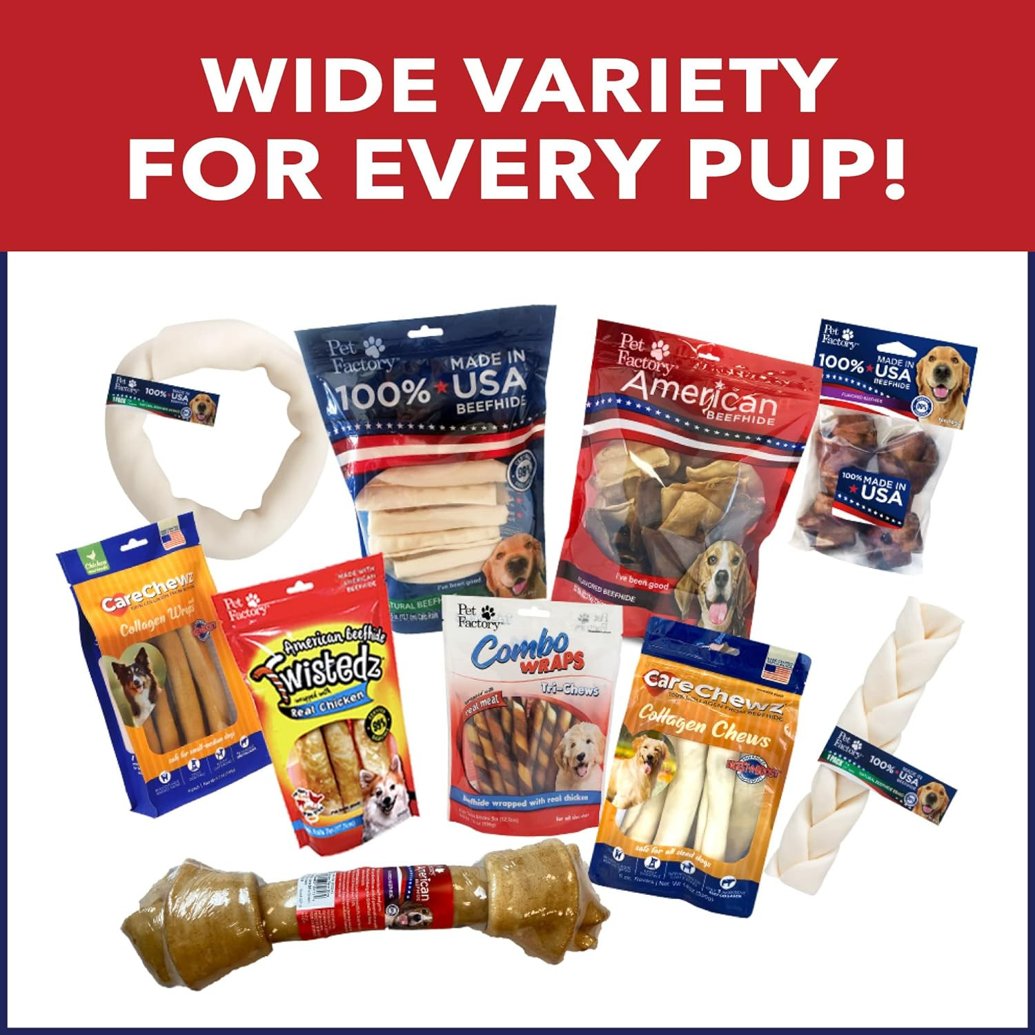100% Made in USA Beefhide 8″ Rolls Dog Chew Treats – Beef Flavor, 15 Count/1 Pac