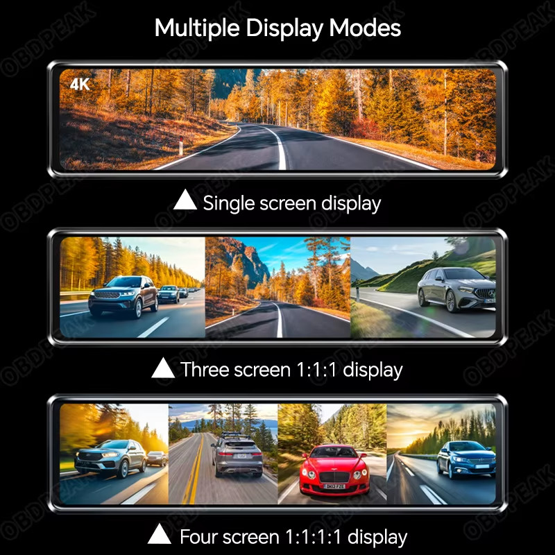 A8 4CH 11.26“ Rearview Mirror Dash Cam 4K Front,Rear and Side(Left Right) FHD 3