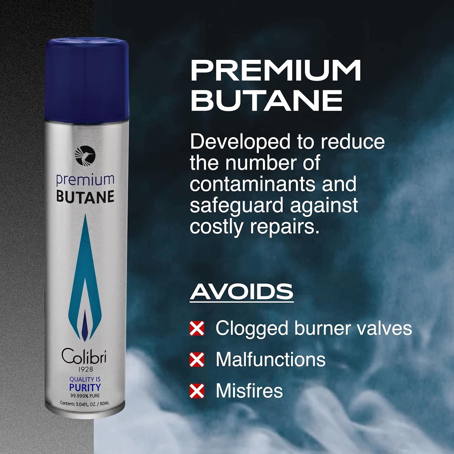 Colibri Premium Butane Fuel Refill for Lighters, Torch 90 ml, Blue