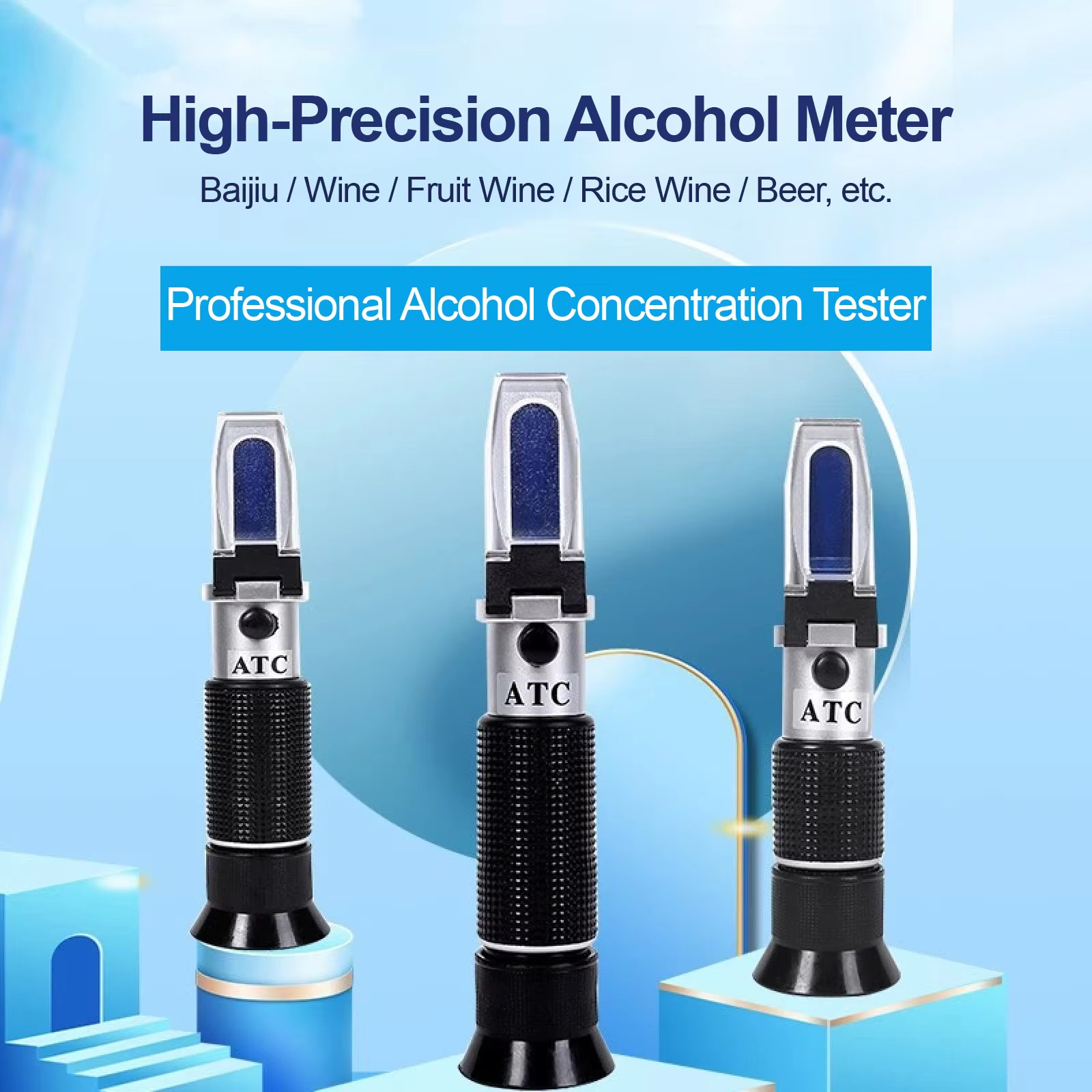 ATC Alcohol Concentration Meter Refractometer 0-80% for Spirits Wine Beer Rice W