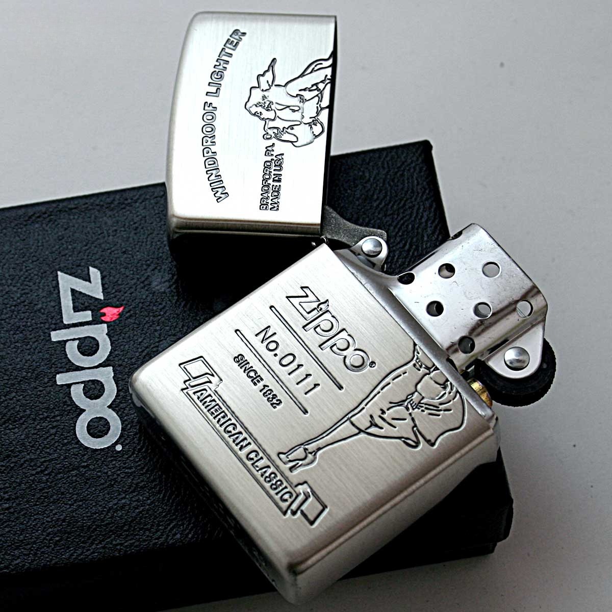 Zippo Lighter CASE ONLY Windy Girl American Classic Silver Serial Number Present