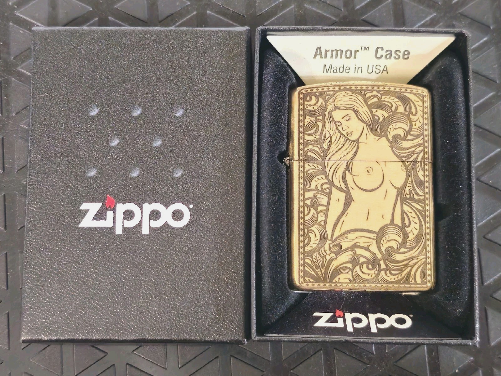 Engraved Brass Zippo Butane Cigar Lighter Zippo Authentic Insert Open Box