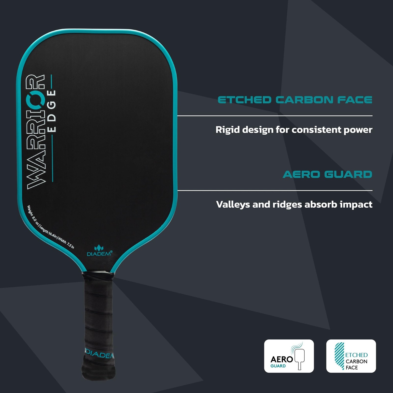 Diadem Sports Diadem Warrior Edge Pickleball Carbon Face For Max Spin 16Mm Aero