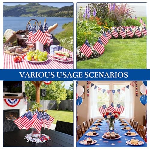 HOOSUN 12 Pcs Small American Flags On Stick,4th of July Decorations Small USA