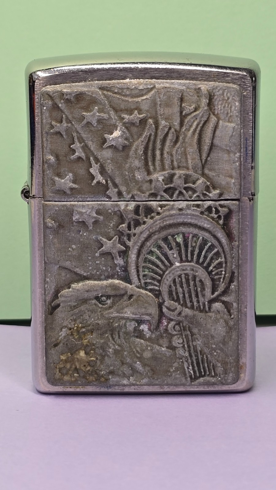 Zippo Patriotic Eagle Statue Liberty Flag Relief Lighter Bradford PA USA K18