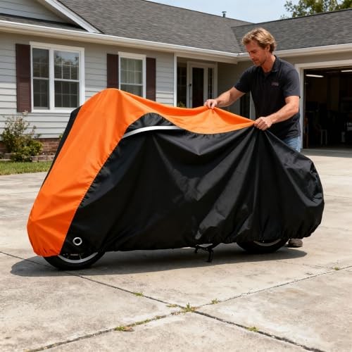 Motorcycle Cover for Harley Davidson Touring Road 107″-Side Box Black&Orange