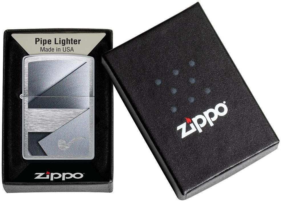 ZIPPO Pipe Lighter Chrome Brushed Sheet Metal 60007811 with Pipe Insert