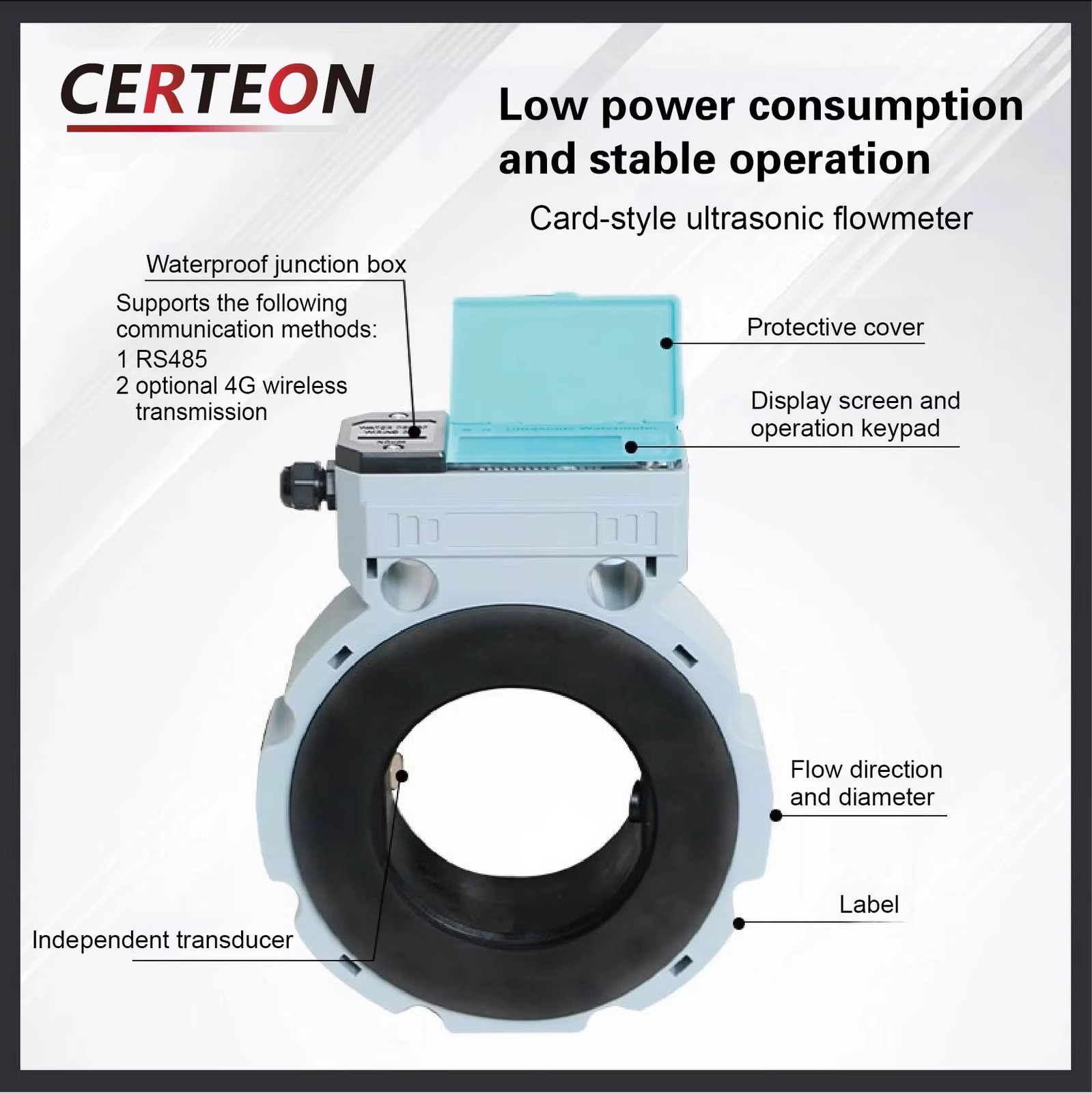 ASW-1-K DN50-DN150 IP68 Ultrasonic Water Flow Meter Smart RS485 Remote Monitor B