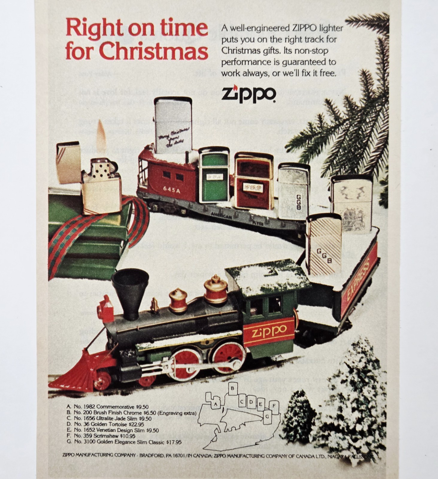 Rare 1982 Zippo Lighter American Flyer Toy Train Vintage Christmas Print Ad 80s