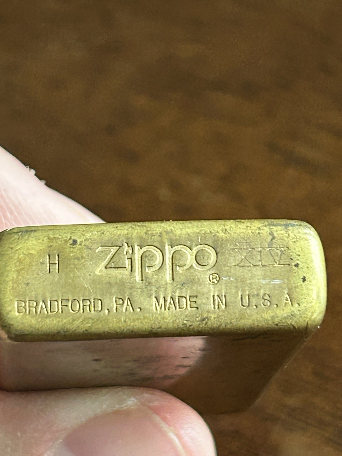 Zippo Lighter Solid Brass H XIV Slim Skinny Old Vintage