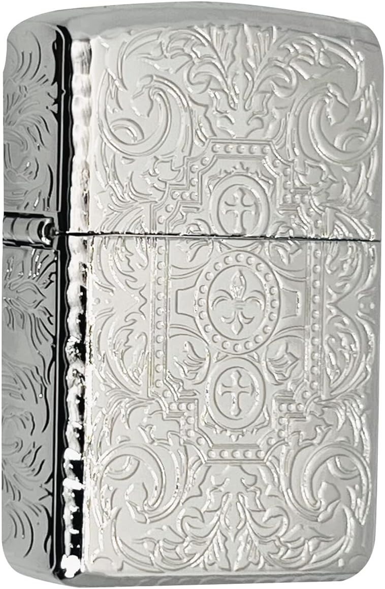 Zippo Oil Lighter Arabesque Silver Platinum Plated Armor Case Japan
