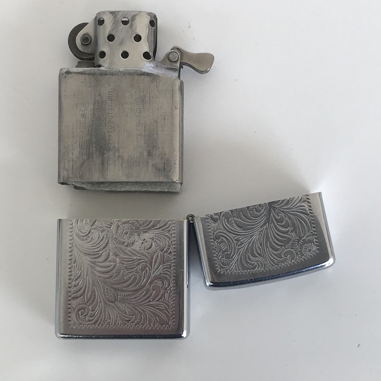Vintage 1990s Zippo Scrolled Chrome Lighter Monogramed CORT 2 1/4″ X 1 1/2″