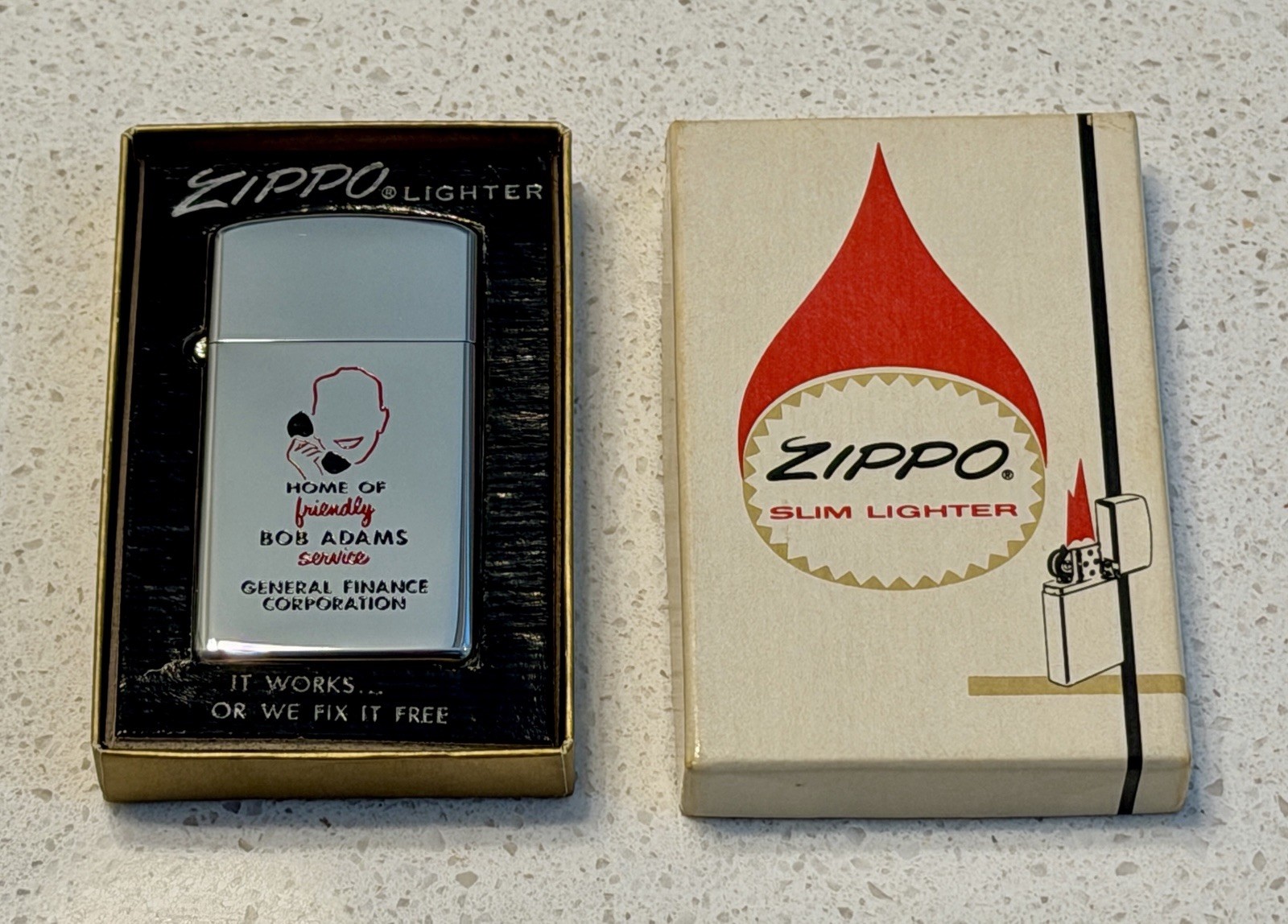 Zippo Slim Lighter General Finance Corporation Bob Adams Service w/Box Unused