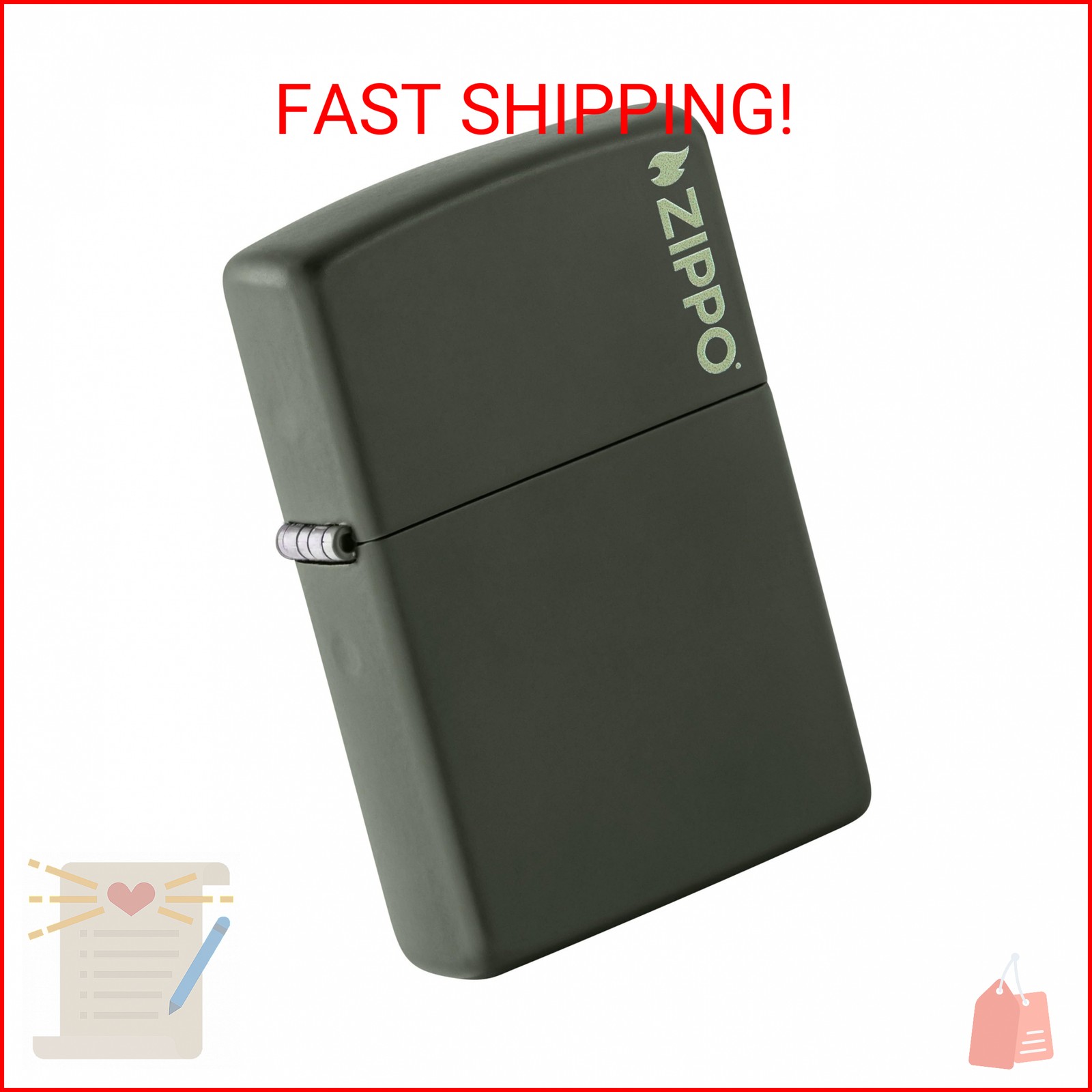 Zippo Green Matte Logo Pocket Lighter