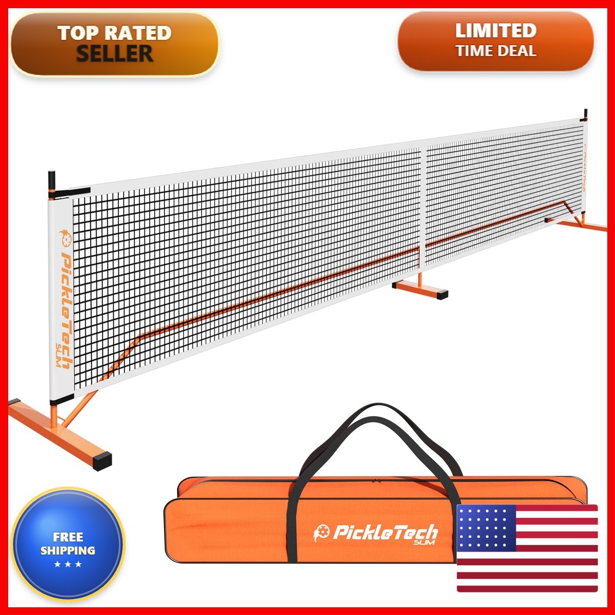 Pickletech 4.0 Slim Version Pickleball Net Portable Outdoor 22 Ft Pickleball