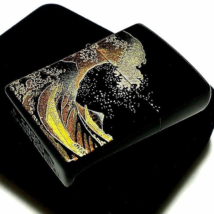 Zippo Ocean Wave Mt. Fuji Makie Lacquer Gold Inside Unit Black Urethane Lighter