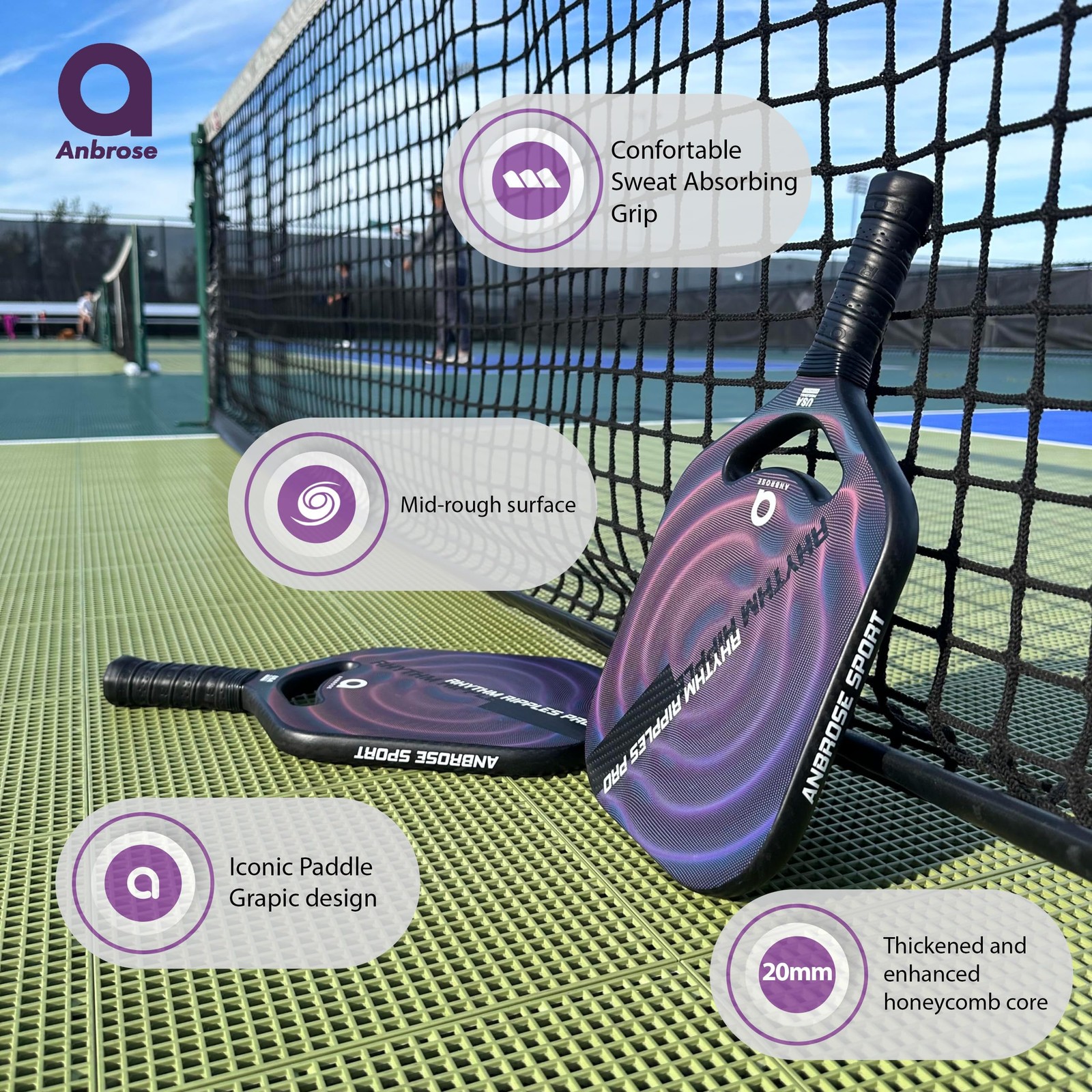 A Anbrose A. Anbrose Rrp Edgeless Pickleball 3K Carbon Fiber Polypropylene