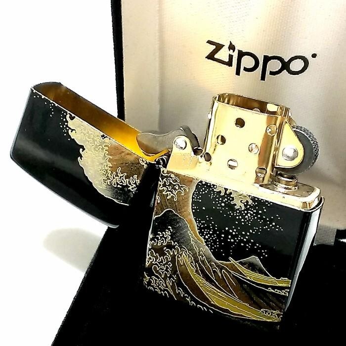 Zippo Ocean Wave Mt. Fuji Makie Lacquer Gold Inside Unit Black Urethane Lighter