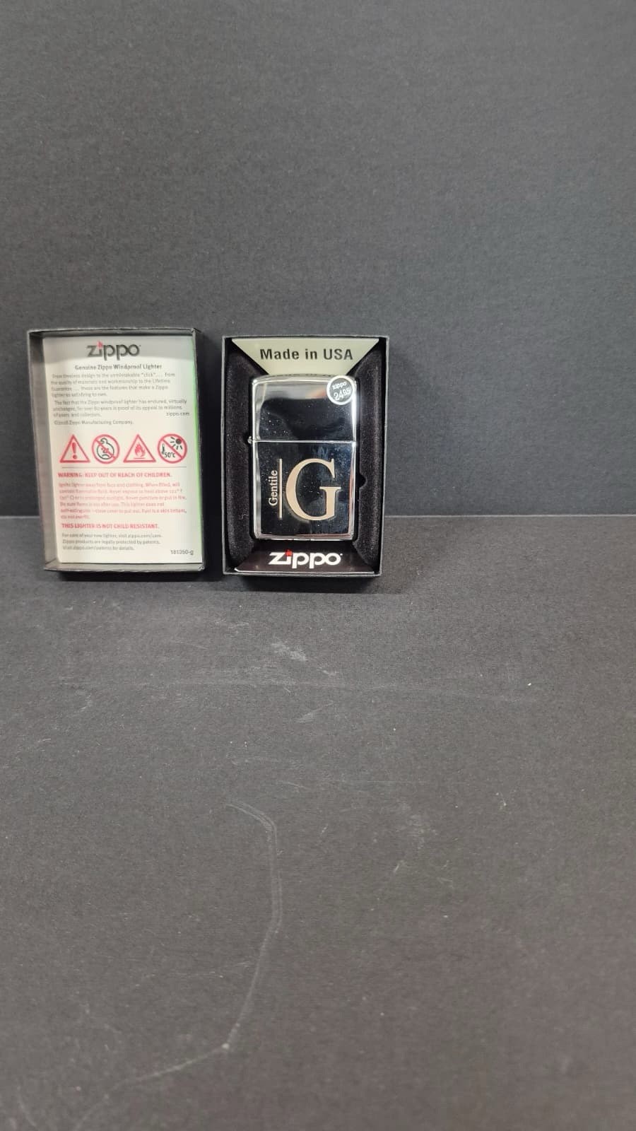 Zippo 250 Classic High Polish Chrome Pocket Lighter Engraved Gentile w/ box
