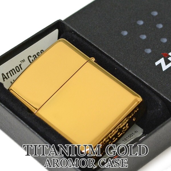 Zippo Armor Case Titanium Gold Side Logo Oil Lighter Etching Brass Japan New