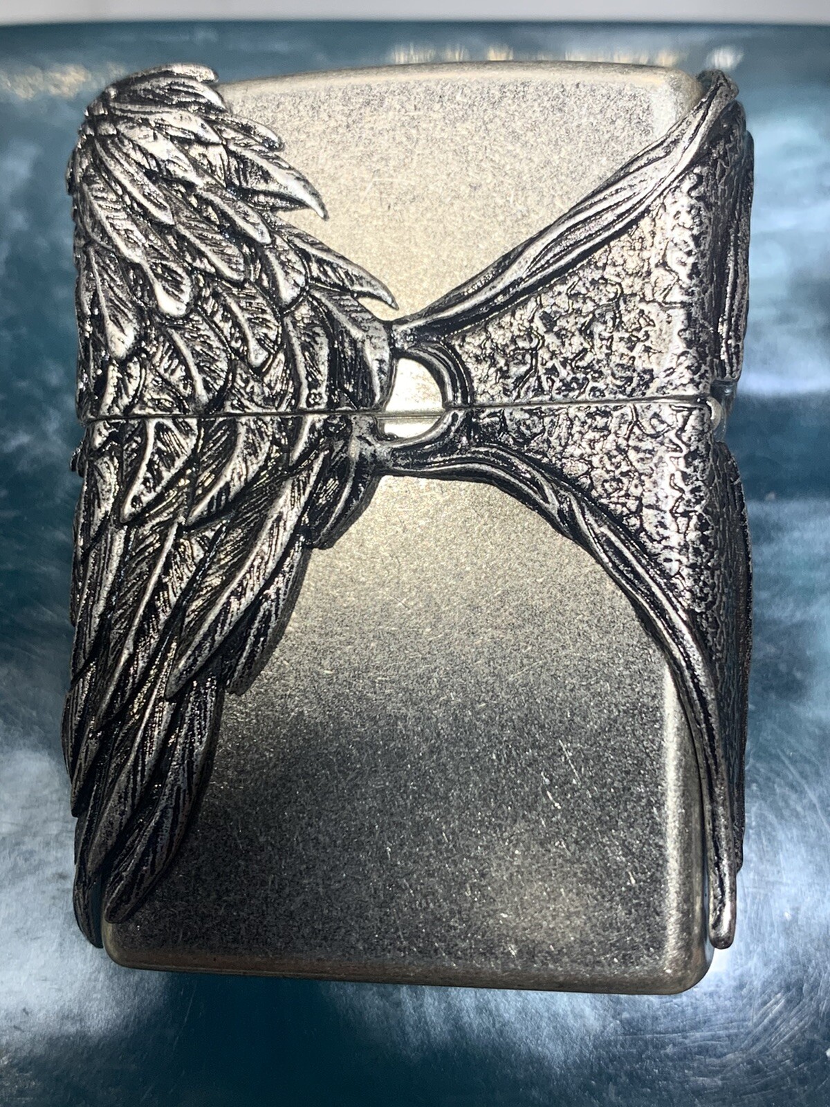 Zippo Angel Devil Wing Antique Silver Heavy Zippo Lighter In Wood box NEW Japan