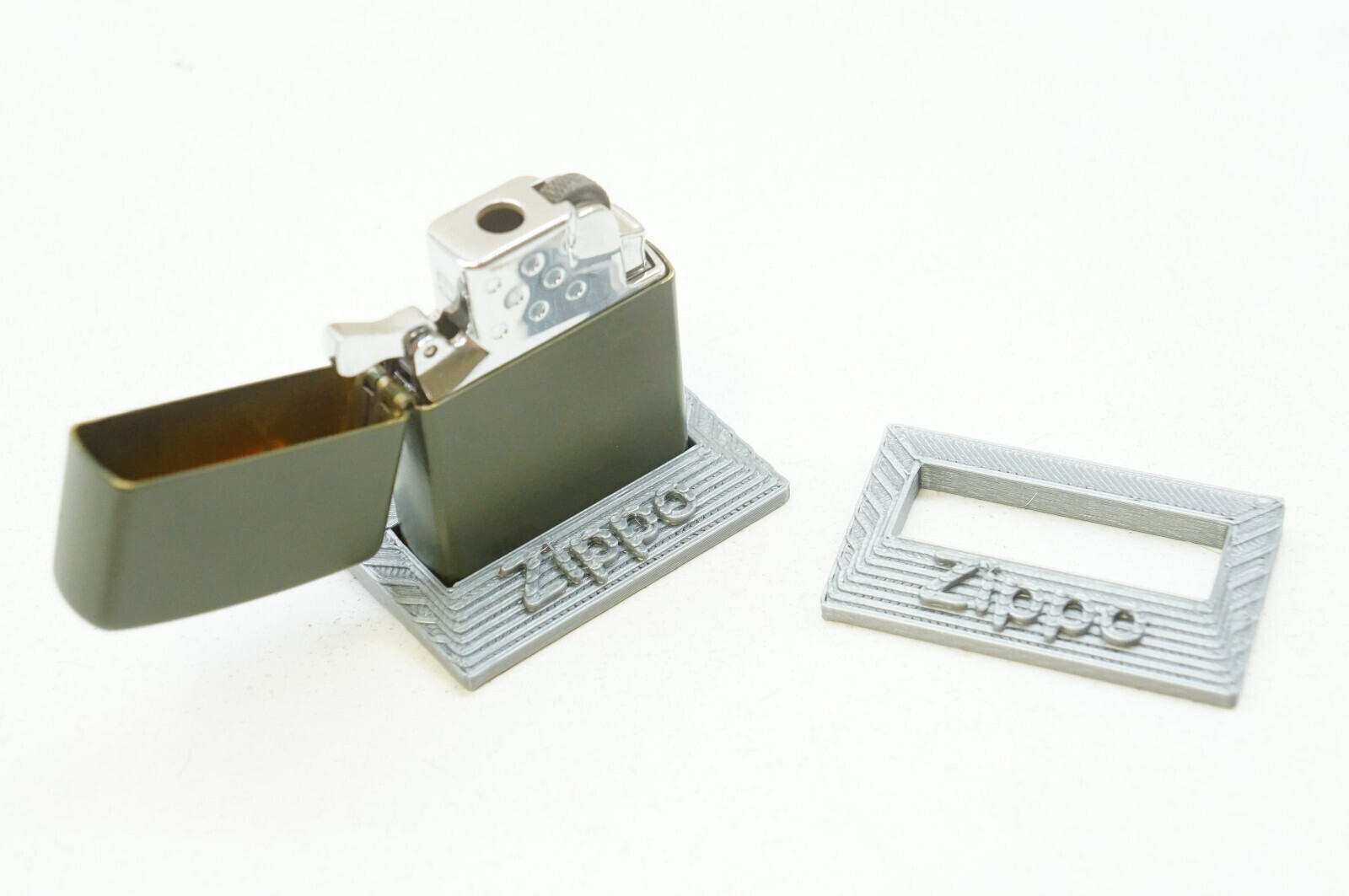 Display Stand Sturdy Base Holder for Zippo Lighter 2-pack *Silver*