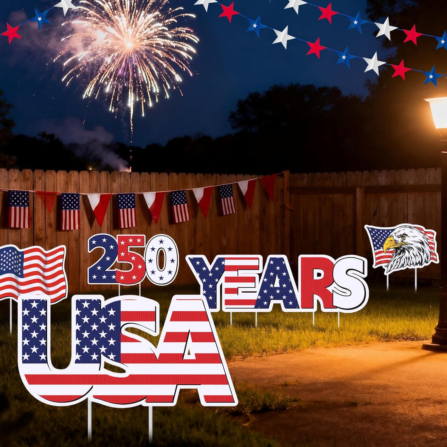 12 Pcs Large 250th Anniversary Yard Signs Decoration 4th of July 250th Patriotic