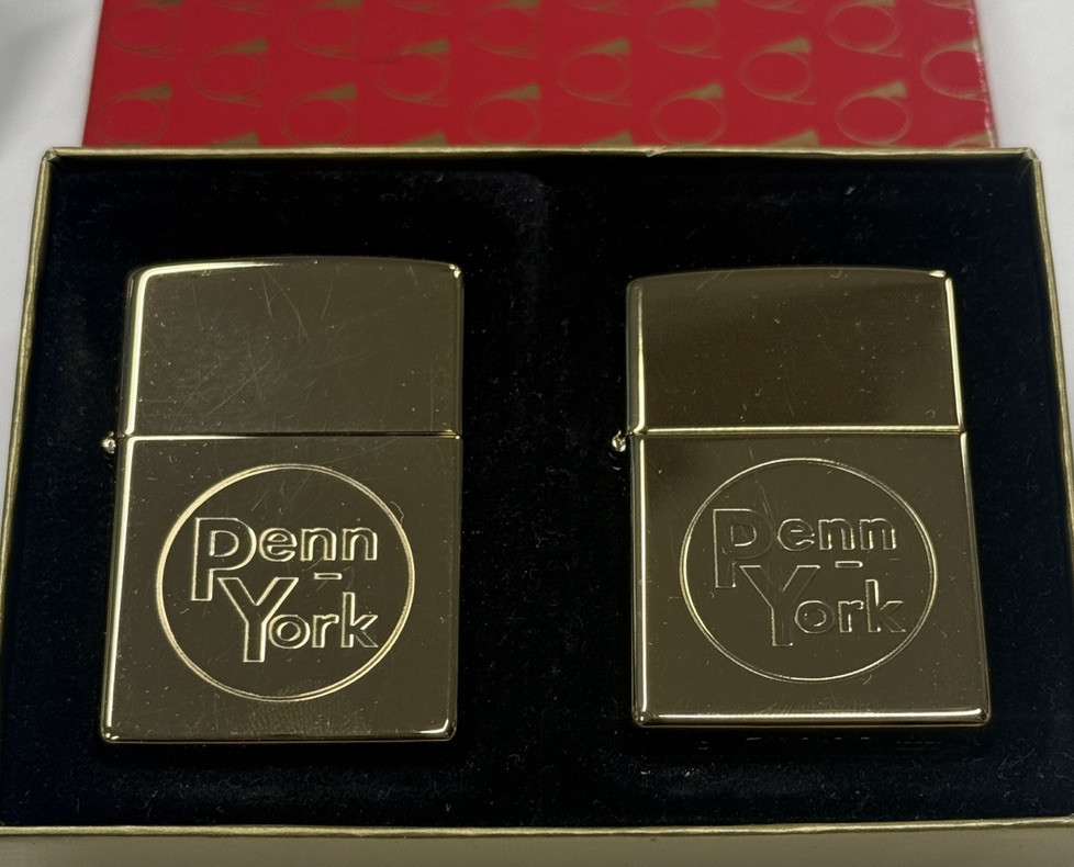 ZIPPO 1999 PENN YORK BRASS ZIPLIGHT & LIGHTER SET UNFIRED IN BOX #48
