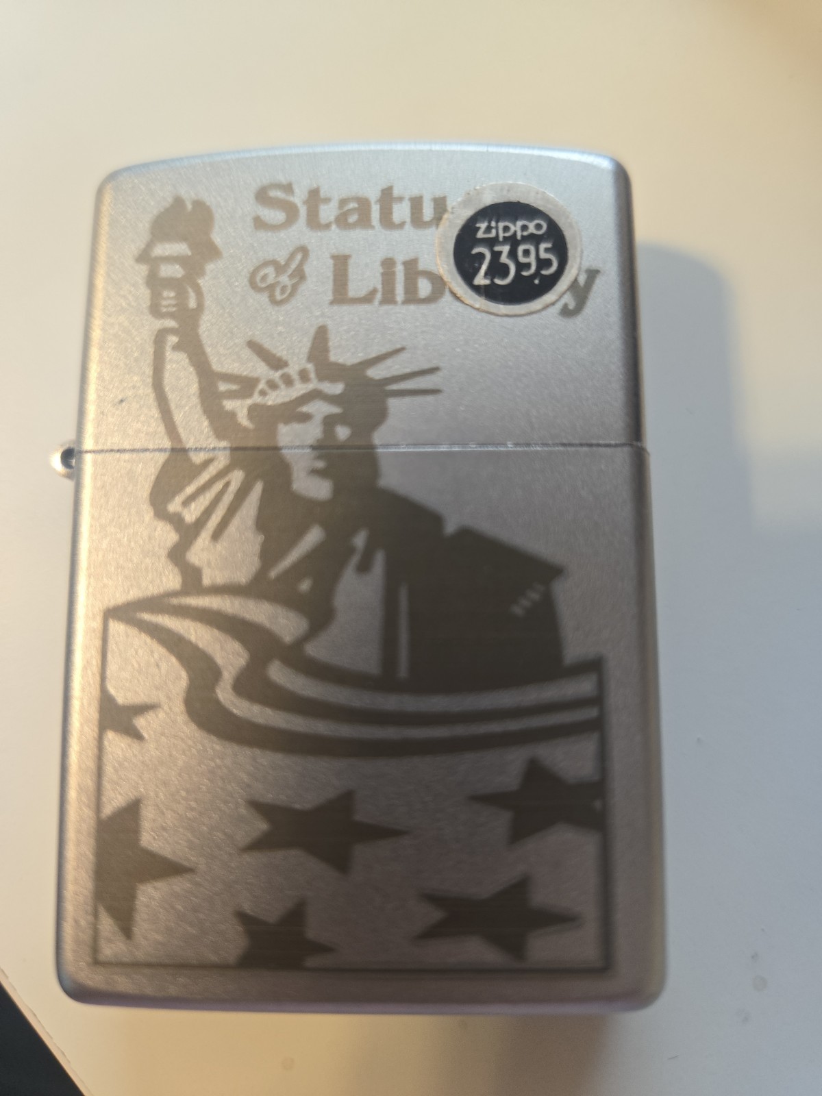 Zippo 2000 Statue Of Liberty Painted In Gold On Brushed Chrome Rare