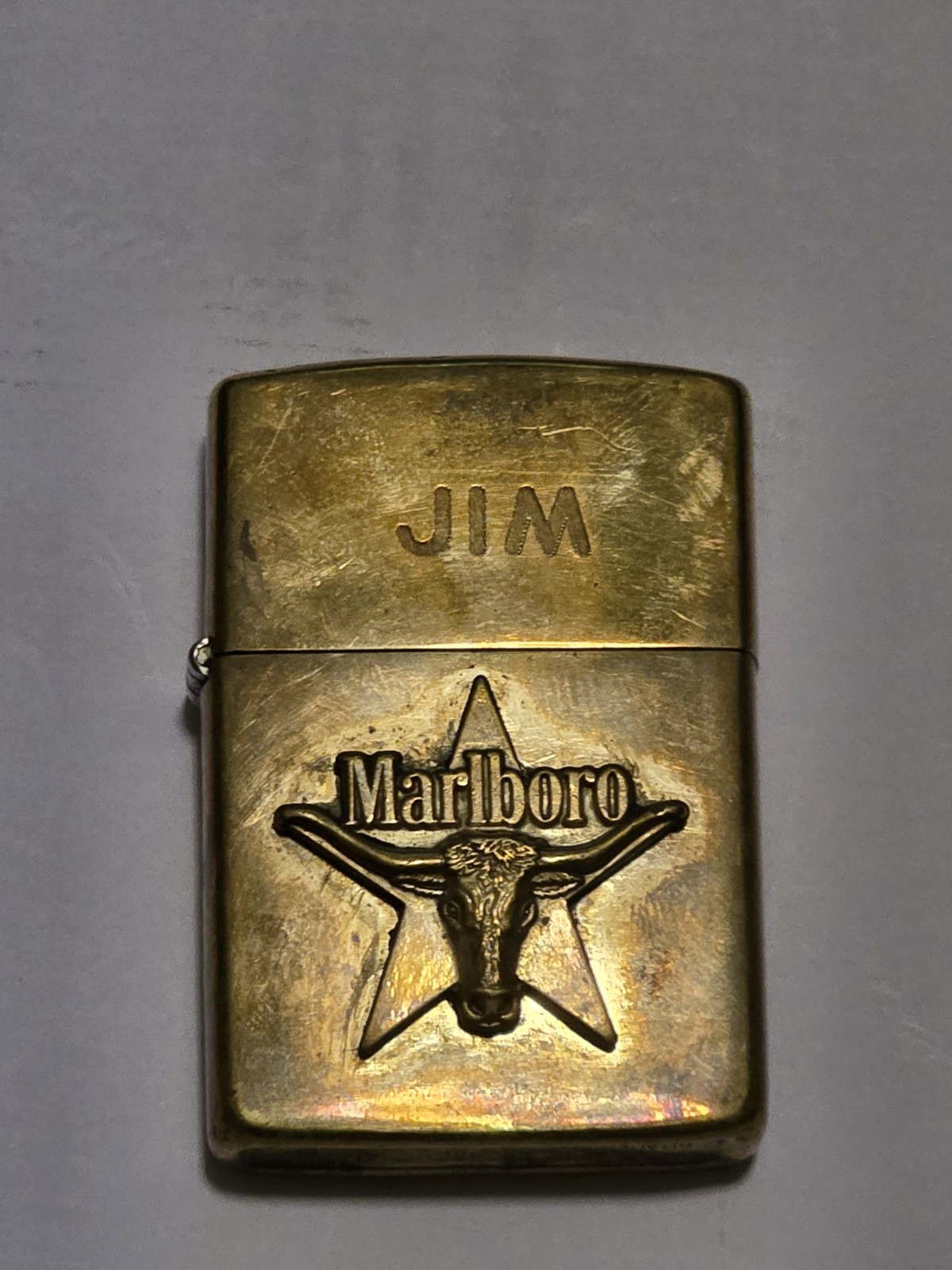 Vintage Marlboro Zippo Lighter Solid Brass Texas Longhorn Star Engraved JIM Used