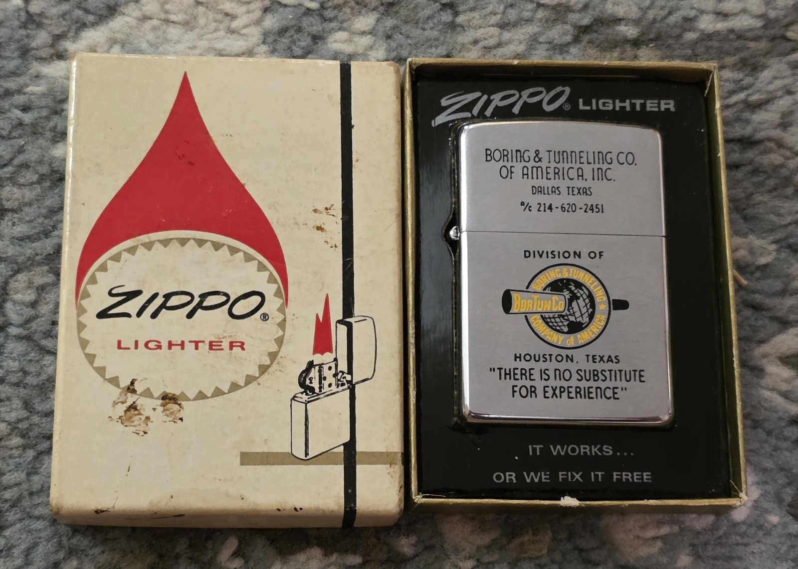 1960s Bortun Co Group Advertising Double Sided Chrome Zippo Lighter NICE! W/Box