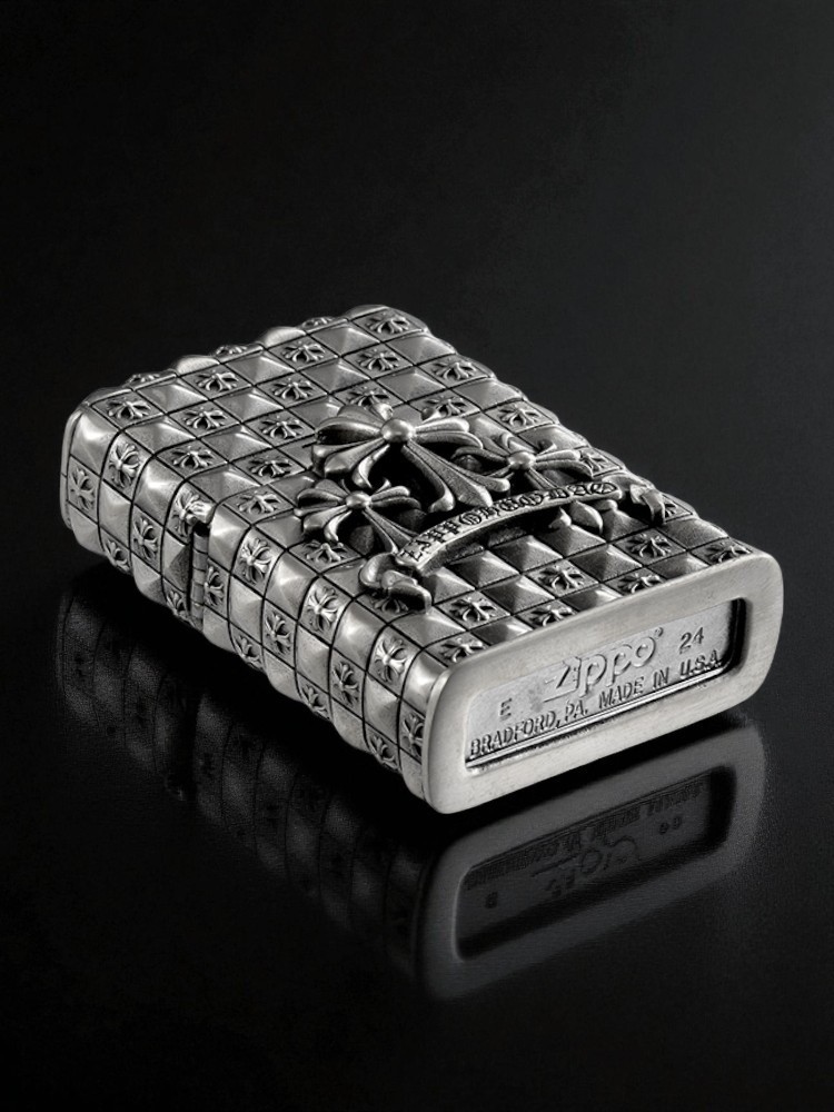 Zippo Silver Heavy Armor Cross Lighter – Engraved Windproof Design