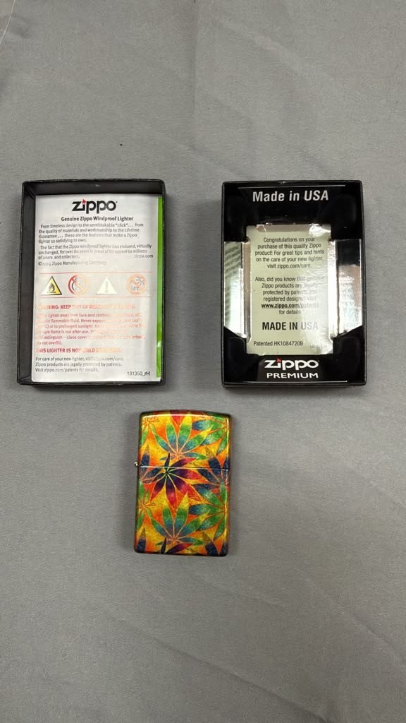 New Zippo Lighter Multi-Color Leaf Pattern Windproof Premium In Box