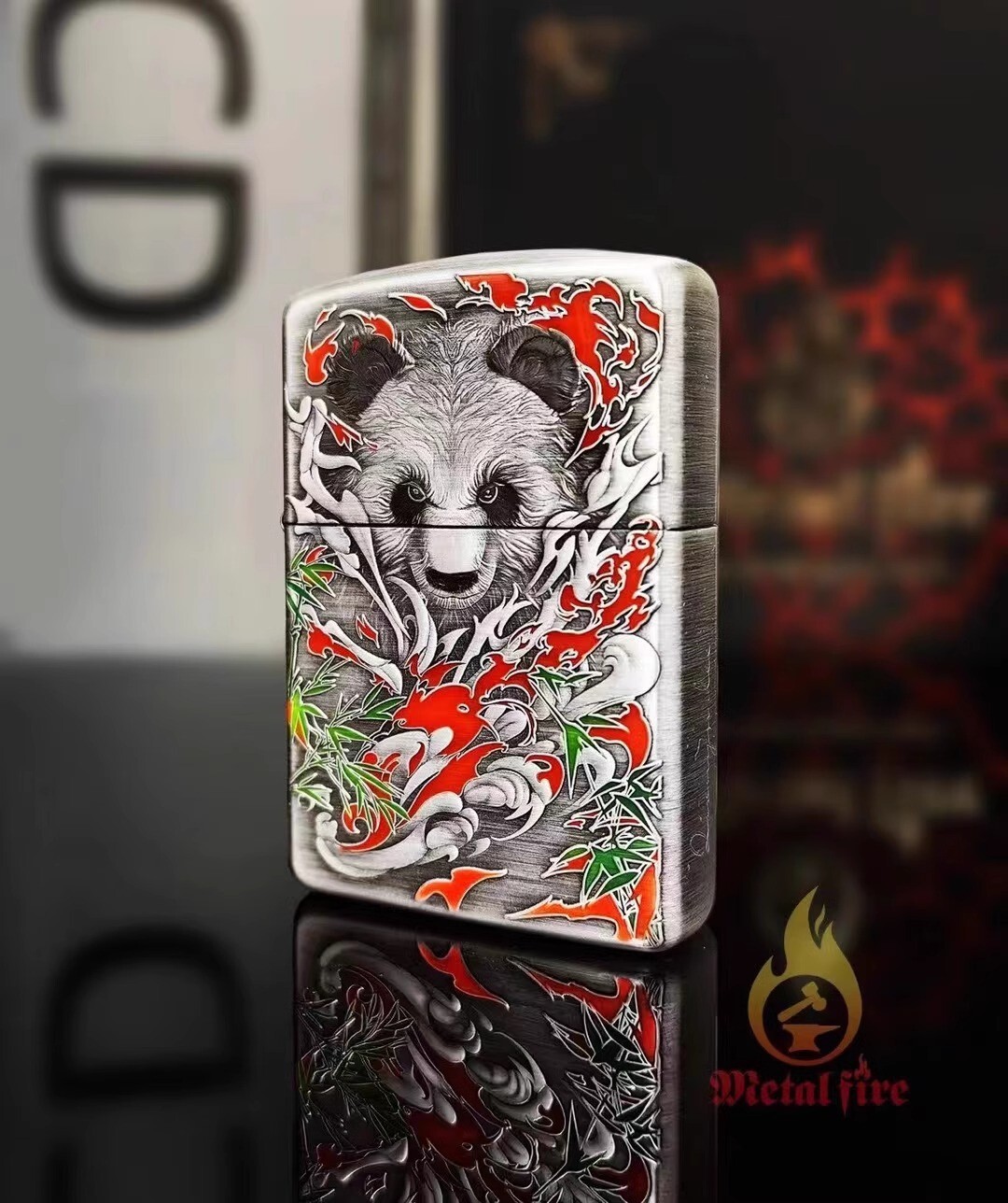 Panda Zippo Lighter Double-Sided Relief Enamel Painted Windproof Gift