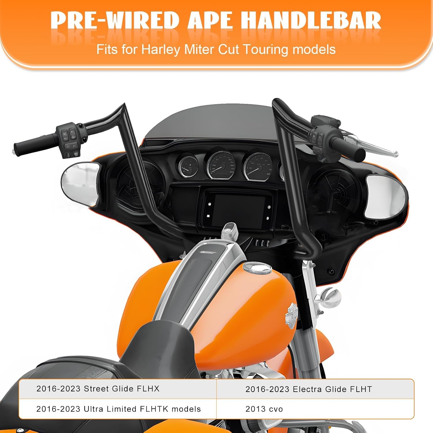 14″ Rise Pre-Wired Handlebars Ape Hangers 1 1/4″ Fat 1″ Clamp Meathook Monkey