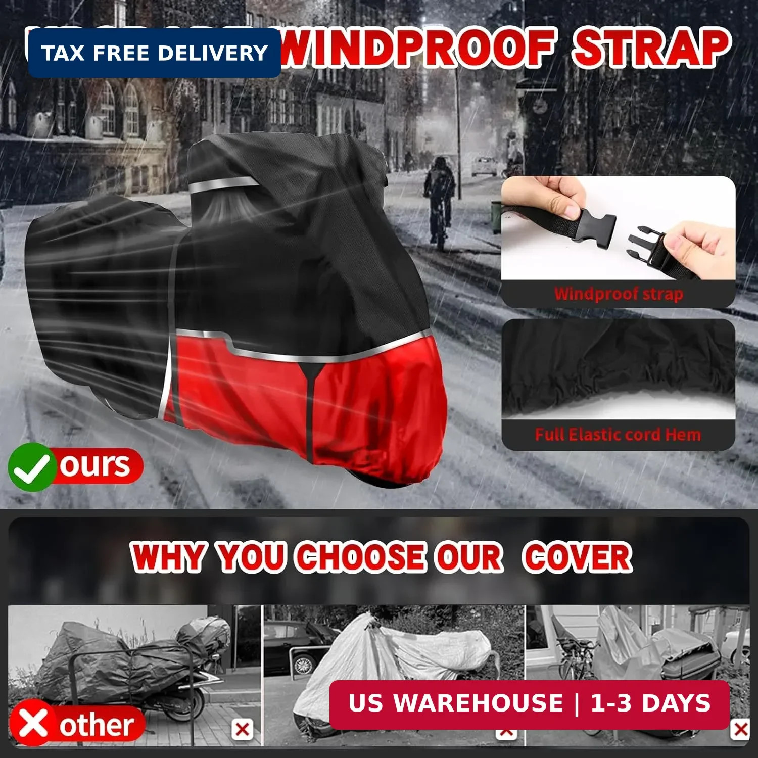 420D Waterproof Motorcycle Cover for Touring Models with Side Top Box | Compatib