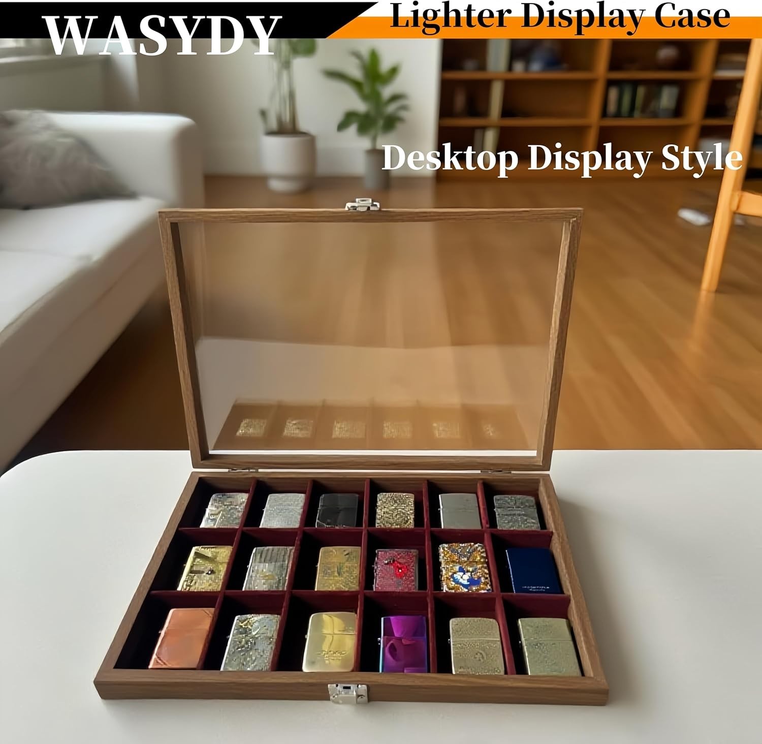 Zippo Lighter Display Case，Zippo Lighter Case With Glass Top&Lock,18 Capacity