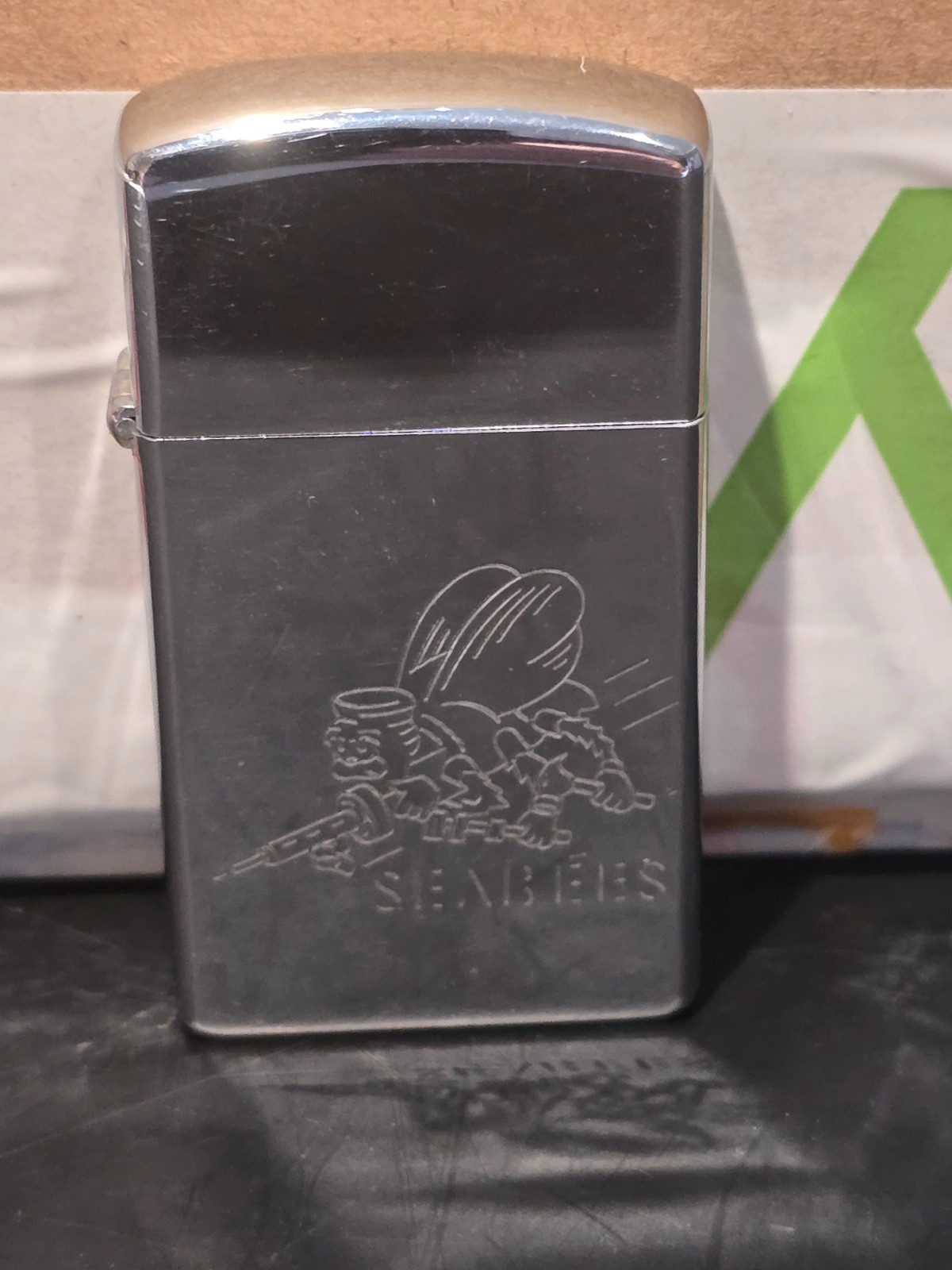 ZIPPO 1966 SEABEES VINTAGE MILITARY US NAVY COLLECTIBLE AWARD SLIM FREE SHIPPING