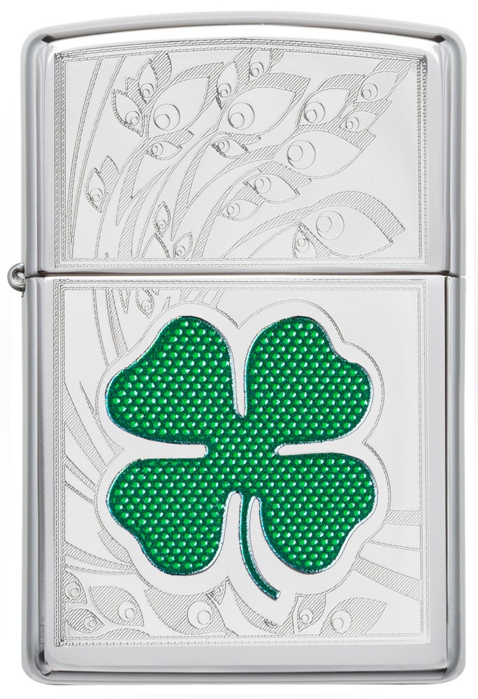 Zippo Clover High Polish Chrome Design High Polish Chrome Windproof Pocket Li…