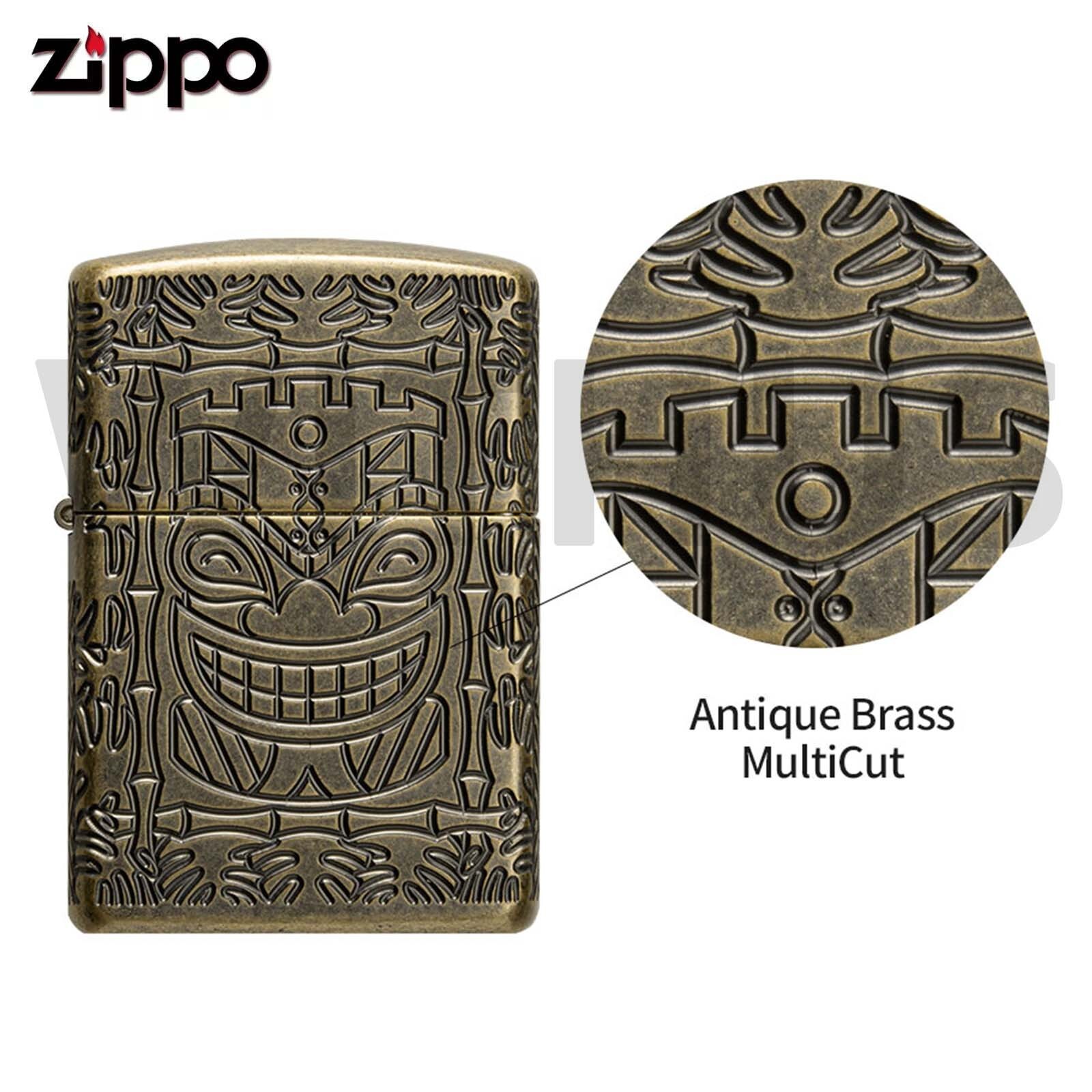 Zippo Armor Tiki Design Antique Brass Textured Multicut Lighter 46314 New In Box