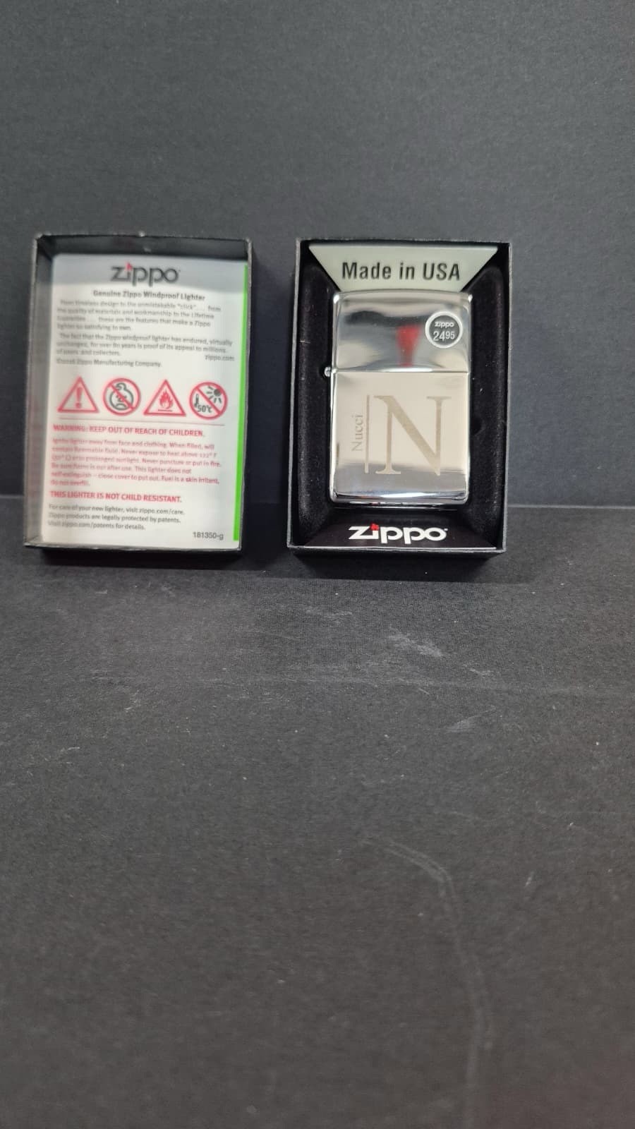 Zippo 250 Classic High Polish Chrome Pocket Lighter Engraved Nucci w/ box