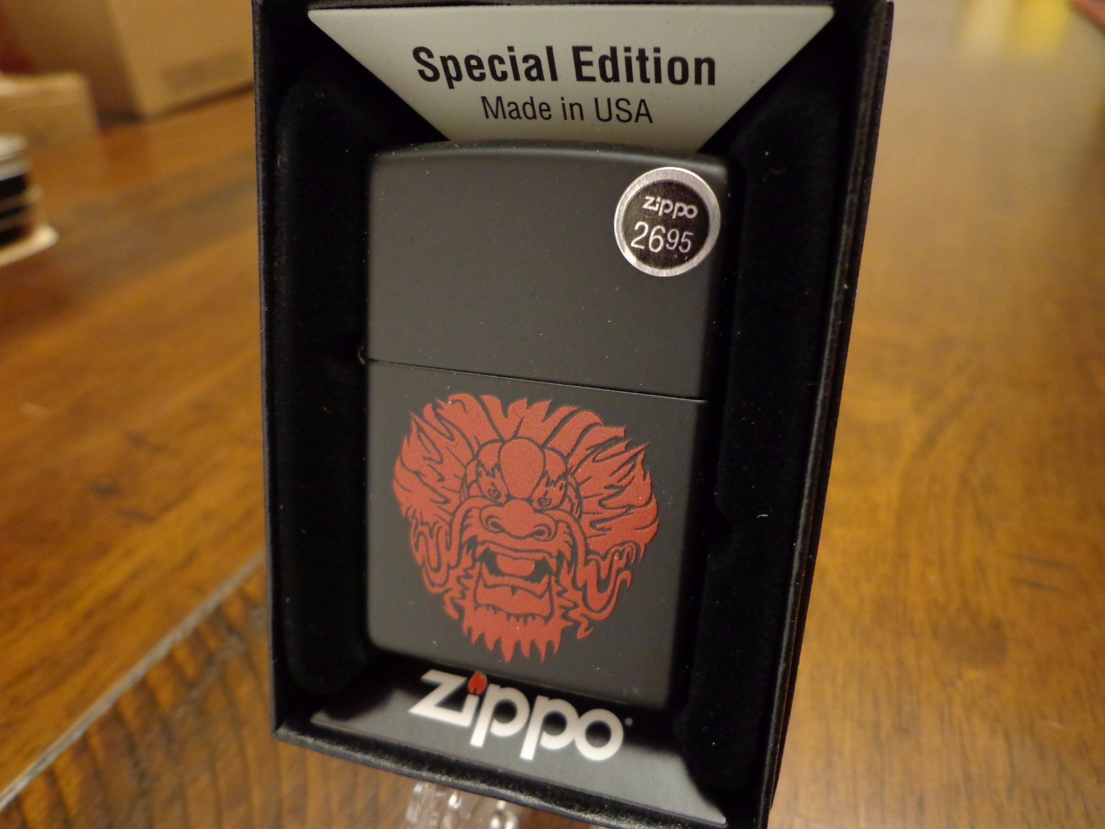 CHINESE DRAGON ASIAN DRAGON BLACK MATTE ZIPPO LIGHTER MINT IN BOX