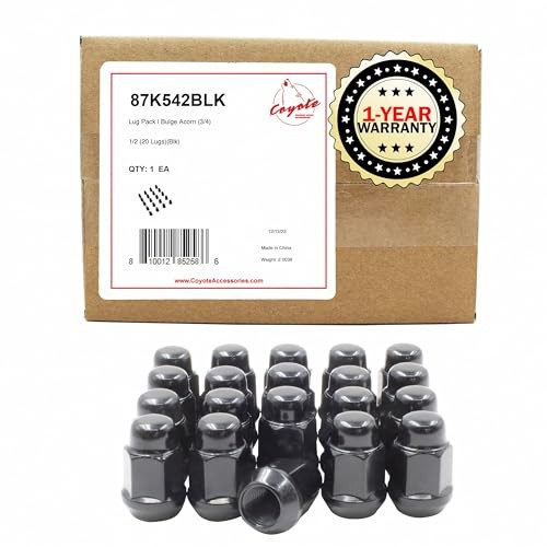 20 Pcs-20 Thread Bulge Acorn 35mm 1.38″ Long Lug Nuts 3/4″ 20 Pack Black 1/2″