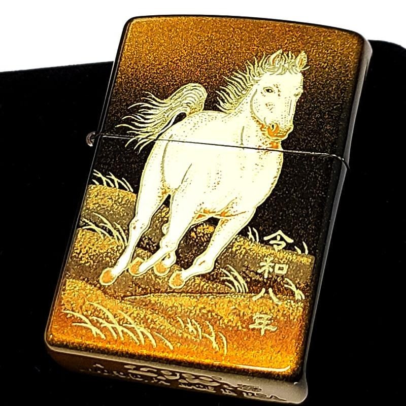 Zippo Genuine Gold Lacquer Zodiac Horse Black Gold Lighter Regular Japan