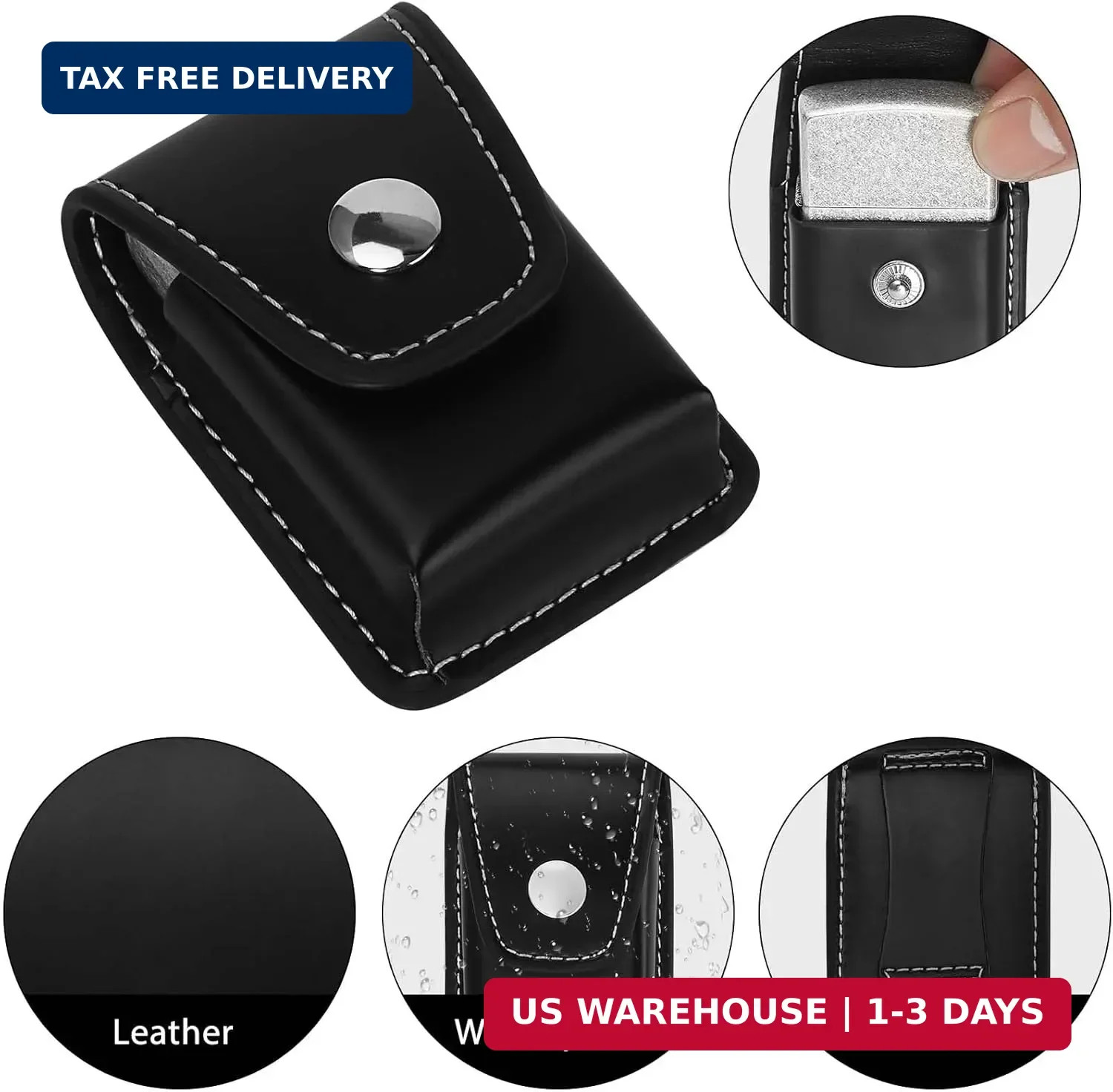 Lighter Case Only Compatible with Zippo,Flip Top Leather Lighter Pouch with Meta